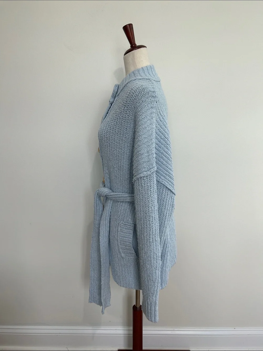 Free People Brooklyn Belted Cardi Sweater in Ballard Blue Size Small NWOT